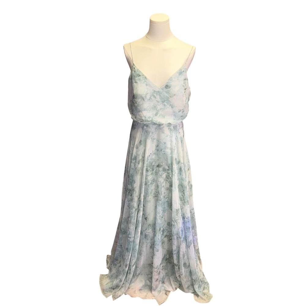 Jenny Yoo Collection Floral Chiffon Maxi Dress Size 8 Sage Green Formal